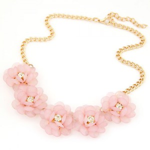 Korean Fashion Rhinestone Inlaid Refreshing Flowers Short Necklace - Pink