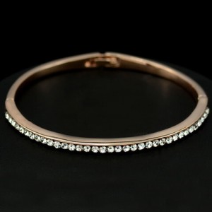 Transparent Austrian Crystal 18K Rose Gold Thin Bangle