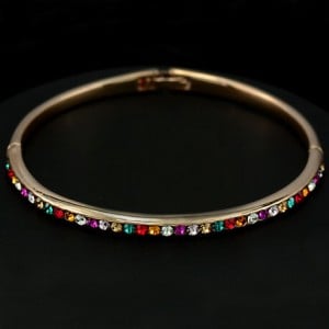 Multicolor Austrian Crystal 18K Rose Gold Thin Bangle