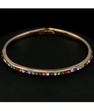 Multicolor Austrian Crystal 18K Rose Gold Thin Bangle