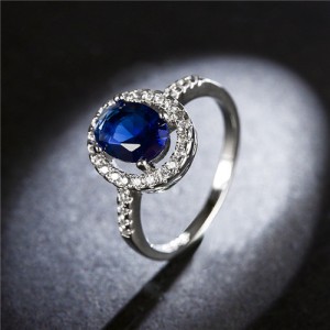 Crystal Sunflower Design Platinum Ring - Blue