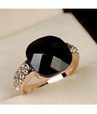 Square Black Crystal Inlaid Rose Gold Ring