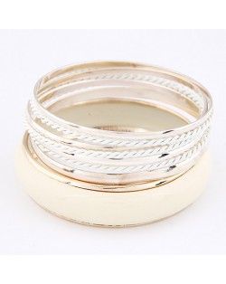 Korean Classic Style Plain Glossy Surface and Weaving Hoops Combo Bangle - White