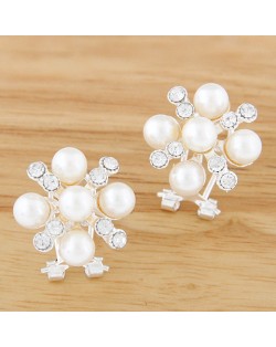 Korean Fashion Sweet Snowflake Shape Stud Earrings - Silver