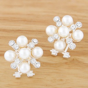 Korean Fashion Sweet Snowflake Shape Stud Earrings - Silver