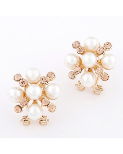 Korean Fashion Sweet Snowflake Shape Stud Earrings - Golden