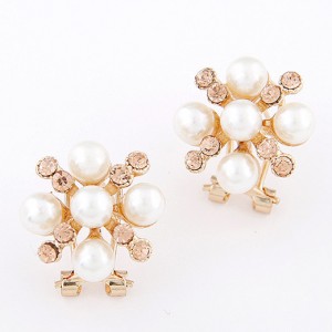 Korean Fashion Sweet Snowflake Shape Stud Earrings - Golden