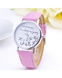 Whatever I am Late Anyway Casual Style Fashion Wrist Wacth - Pink