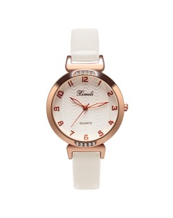 Simple Number Style Fashion Wrist Watch- White