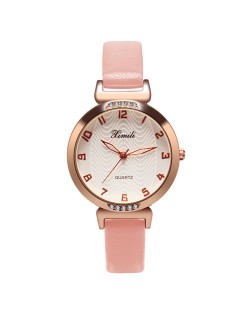 Simple Number Style Fashion Wrist Watch - Pink