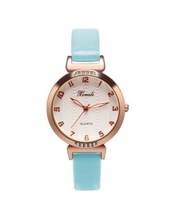 Simple Number Style Fashion Wrist Watch - Blue