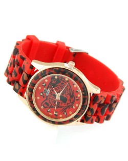 Vogue Leopard Theme Wrist Watch - Red