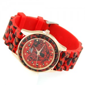 Vogue Leopard Theme Wrist Watch - Red