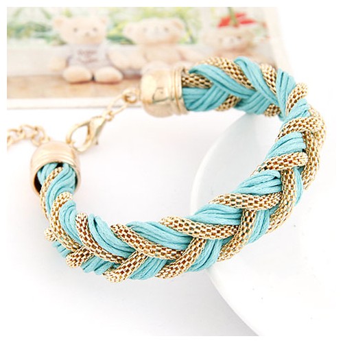 Rope and Metallic Threads Weaving Style Bracelet - Blue