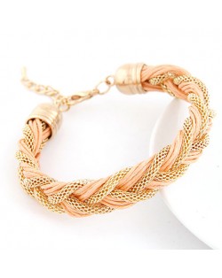 Rope and Metallic Threads Weaving Style Bracelet - Light Orange