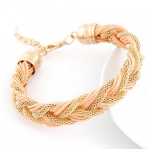 Rope and Metallic Threads Weaving Style Bracelet - Light Orange