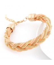 Rope and Metallic Threads Weaving Style Bracelet - Light Orange