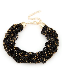 Bohemian Fashion Golden Color Embellished Mini Beads Bracelet - Black