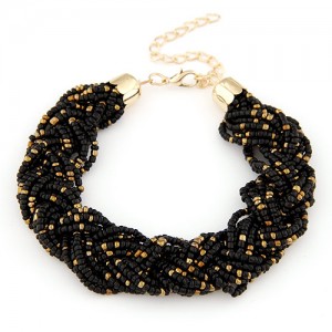 Bohemian Fashion Golden Color Embellished Mini Beads Bracelet - Black