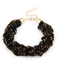Bohemian Fashion Golden Color Embellished Mini Beads Bracelet - Black