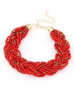 Bohemian Fashion Golden Color Embellished Mini Beads Bracelet - Red