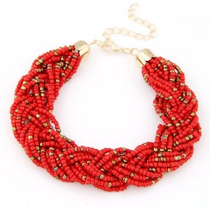Bohemian Fashion Golden Color Embellished Mini Beads Bracelet - Red