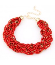 Bohemian Fashion Golden Color Embellished Mini Beads Bracelet - Red