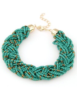 Bohemian Fashion Golden Color Embellished Mini Beads Bracelet - Green