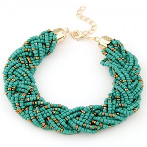 Bohemian Fashion Golden Color Embellished Mini Beads Bracelet - Green