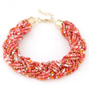 Bohemian Fashion Golden Color Embellished Mini Beads Bracelet - Pink