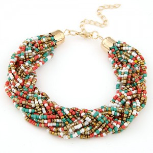 Bohemian Fashion Golden Color Embellished Mini Beads Bracelet - Multicolor