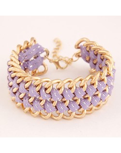 Multiple Layers Metallic Chains and Cloth Weaving Design Bracelet - Violet