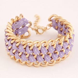 Multiple Layers Metallic Chains and Cloth Weaving Design Bracelet - Violet