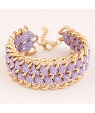 Multiple Layers Metallic Chains and Cloth Weaving Design Bracelet - Violet