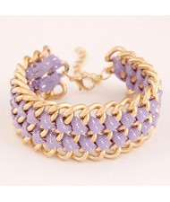 Multiple Layers Metallic Chains and Cloth Weaving Design Bracelet - Violet