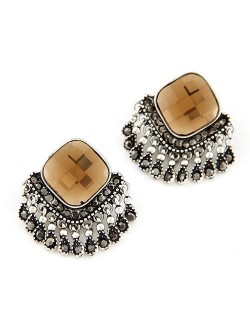 Square Gem Style Tassels Ear Studs - Champagne