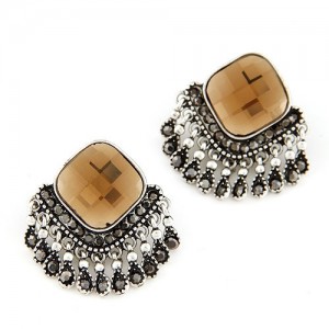 Square Gem Style Tassels Ear Studs - Champagne