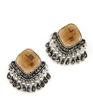 Square Gem Style Tassels Ear Studs - Champagne