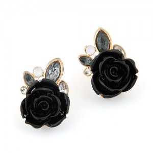 Unique Black Rose Ear Studs