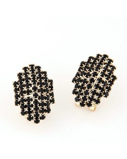 Graceful Office Lady Style Rhinestone Rhombus Ear Studs - Black