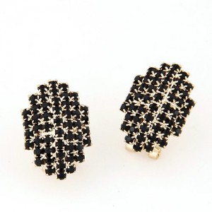 Graceful Office Lady Style Rhinestone Rhombus Ear Studs - Black