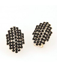 Graceful Office Lady Style Rhinestone Rhombus Ear Studs - Black