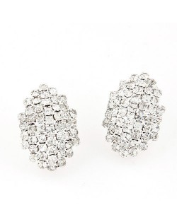 Graceful Office Lady Style Rhinestone Rhombus Ear Studs - Silver