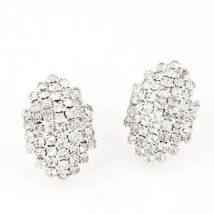 Graceful Office Lady Style Rhinestone Rhombus Ear Studs - Silver