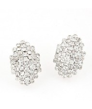 Graceful Office Lady Style Rhinestone Rhombus Ear Studs - Silver