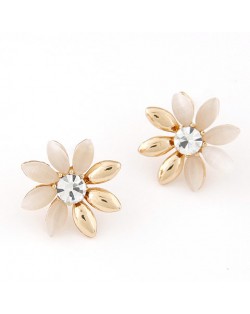 Korean Fashion Golden Leaves Sun Flower Ear Studs - Beige