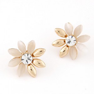 Korean Fashion Golden Leaves Sun Flower Ear Studs - Beige