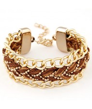 Threads Attached Golden Metallic Fashion Bracelet - Coffee