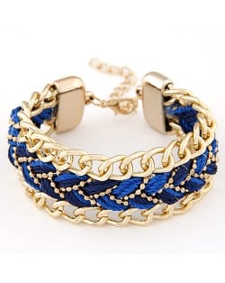 Threads Attached Golden Metallic Fashion Bracelet - Blue