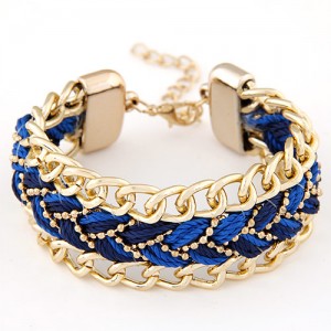 Threads Attached Golden Metallic Fashion Bracelet - Blue